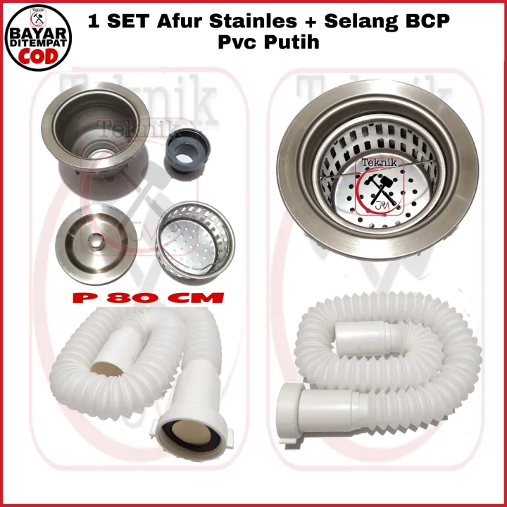 PROMO PAKET AFUR SET STAINLESS Dan SELANG BAK CUCI PIRING PUTIH SET 1 1