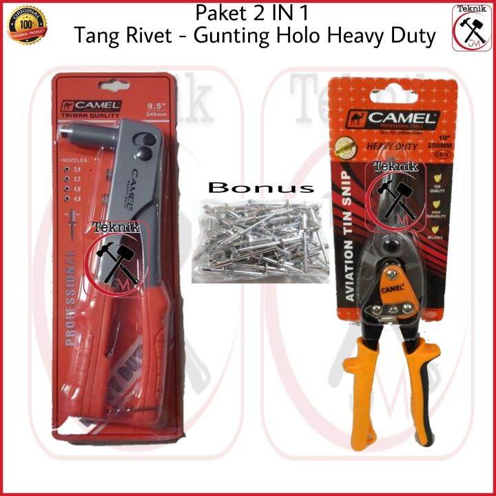 Paket Tang Rivet Gunting Baja Ringan Heavy Duty Camel Hand Riverter