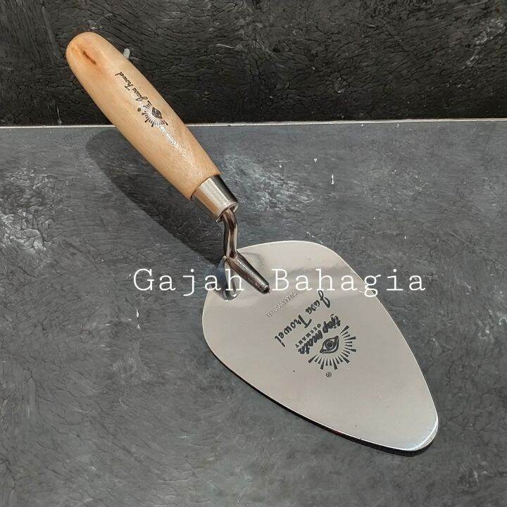 Sendok Semen Oval Lancip 6 Inch Gagang Kayu Stainless Steel Tjap Mata