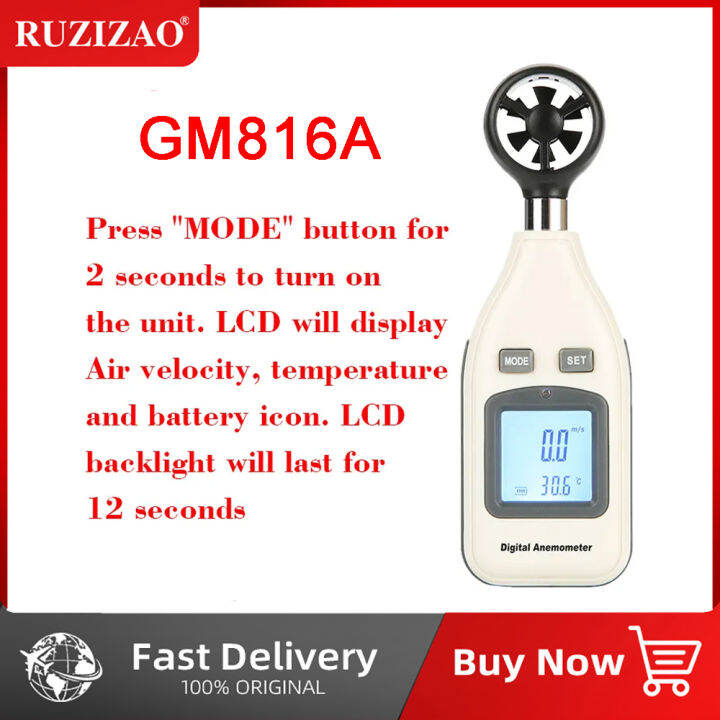 RUZIZAO GM816A Handheld Digital Wind Meter Portable Anemometer Battery