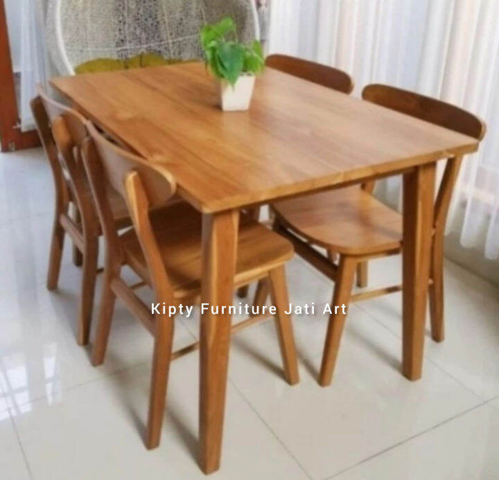 Meja Makan Set Kursi Kayu Jati Solid Mewah Natural Minimalis Lazada