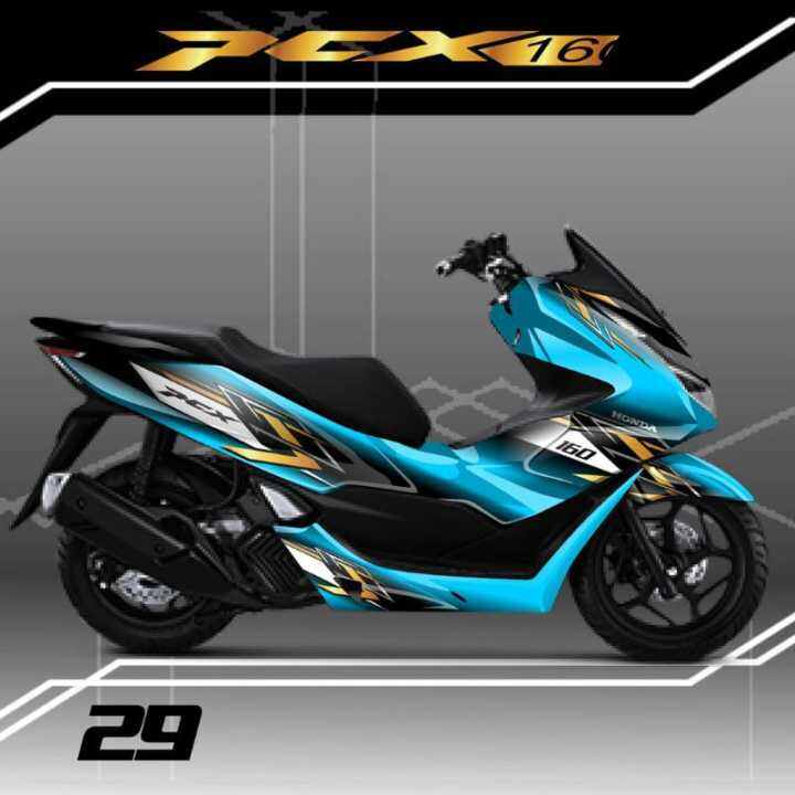 Sticker Decal Full Body Untuk Motor Pcx Warna Biru Muda Striping