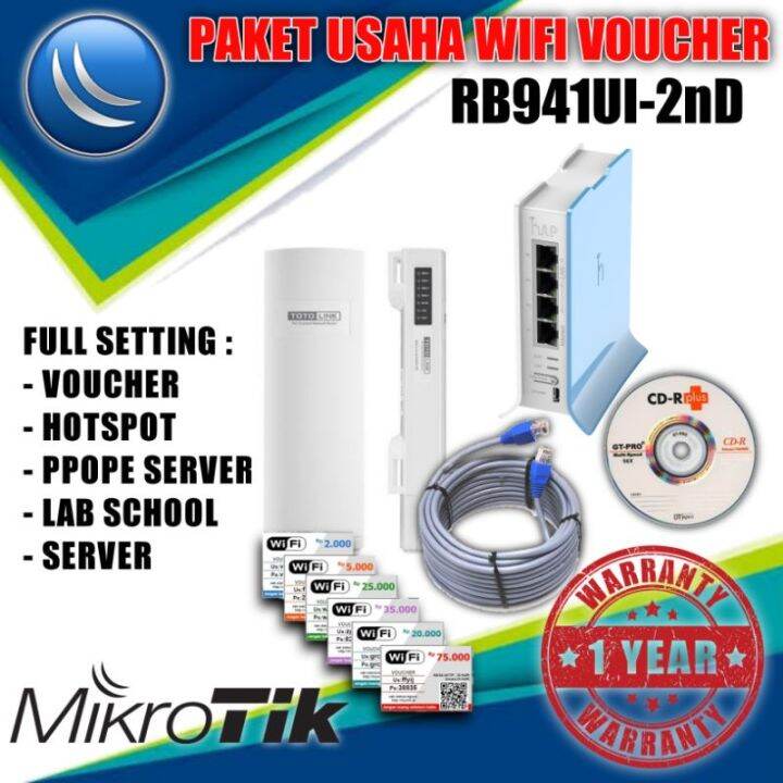 MIKROTIK RB941UI TC DAN TOTO LINK CP300 PAKET USAHA WIFI VOUCHER