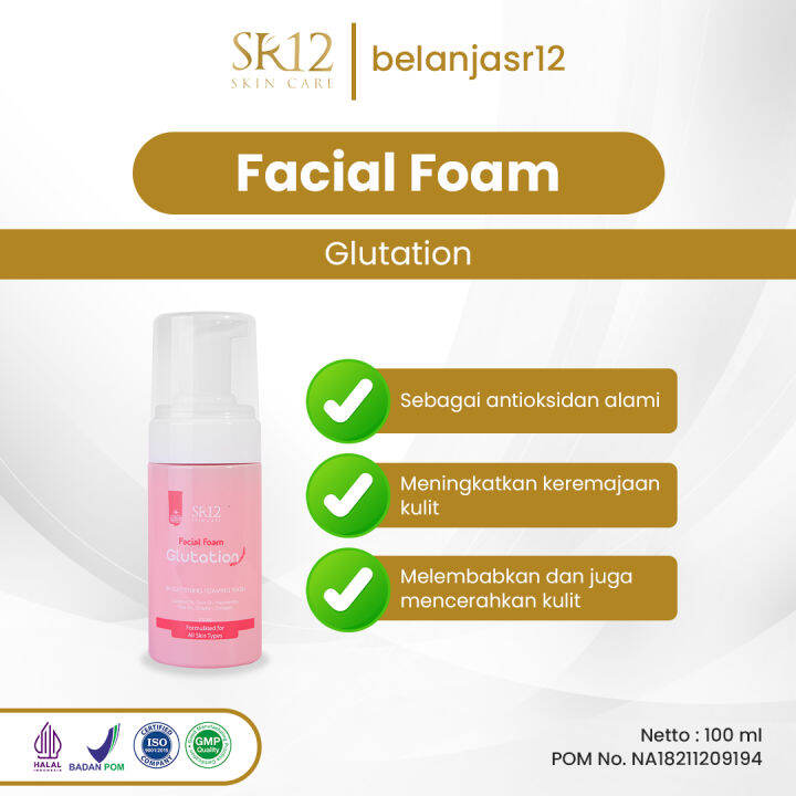 SR12 Facial Foam Glutation With Collagen Sabun Cuci Muka Cair 100ml