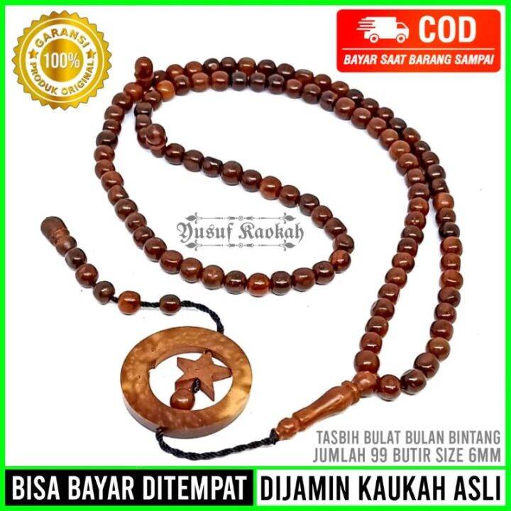 Tasbih Kayu Kokka Kaokah Kaukah Asli 100 Original Bulat Bulan Bintang