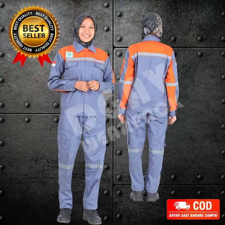 Wearpack Atasan Baju Seragam Kerja Wearpack Safety Abu Kombinasi Orange