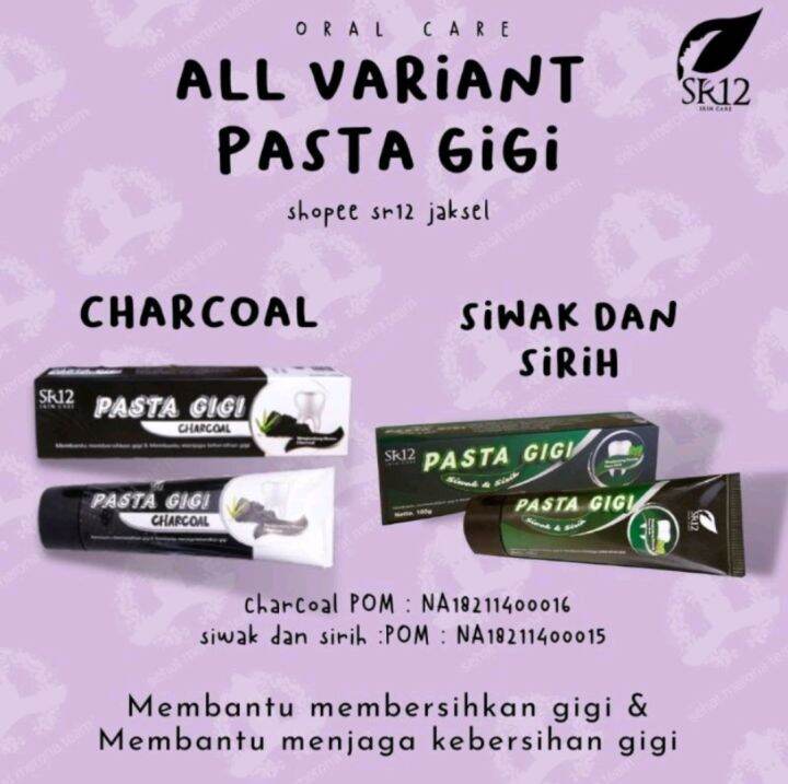 Pasta Gigi SR12 Charcoal Siwak Dan Sirih Perontok Karang Gigi