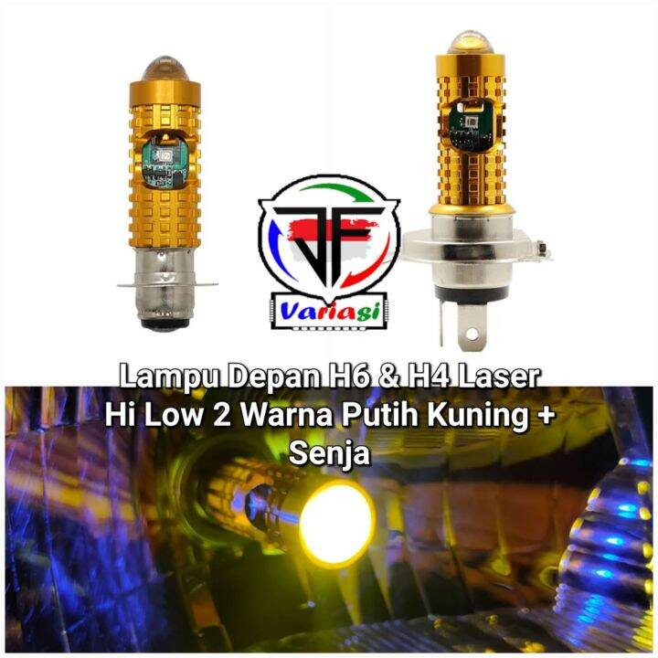 Lampu LED H6 Laser Dan H4 Laser High Low Beam 2 Warna Senja Biru