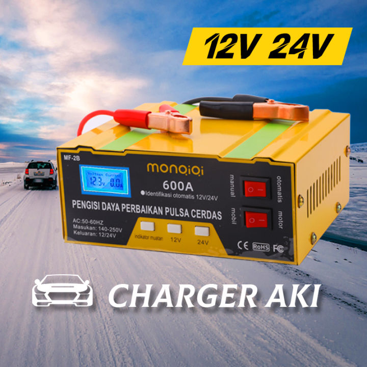 Charger Aki Portable 12V 24V 180W Casan Aki Accu Mobil Dan Motor LCD