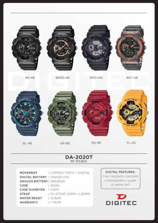 Jam Tangan Pria Digitec Original Da T Merah Anti Air Analog