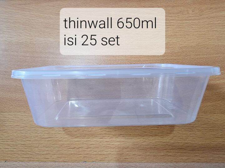 Thinwall 650 Ml Rectangle Tutup Warna Clear Kotak Makan Plastik 650ml