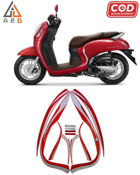 Striping Stiker Lis Motor Honda Scoopy Stylish 2022 Merah Standar Full