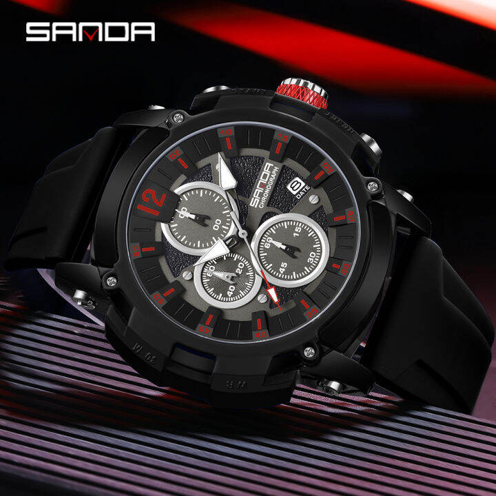 Sanda Fashion Merek Mewah Pria Jam Chrono Quartz Lengkap Anti Air Pria