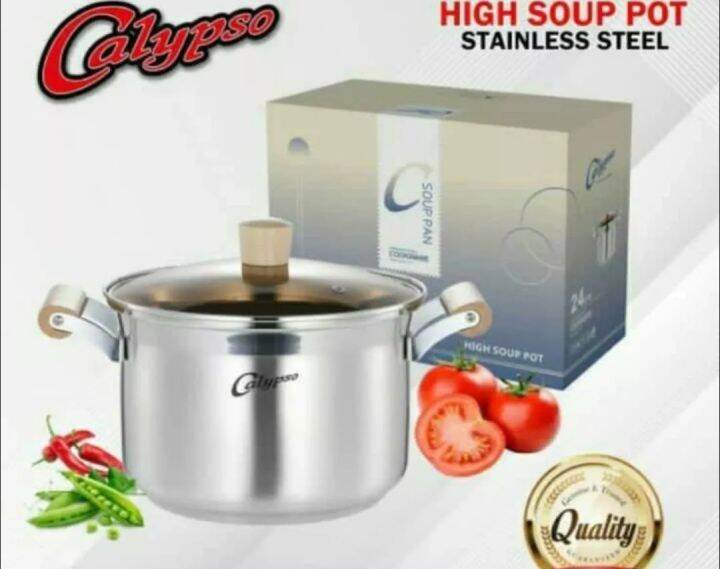 Calypso Panci Sop Pot Stainless Steel 22 Cm Kilap Gagang Kayu Panci