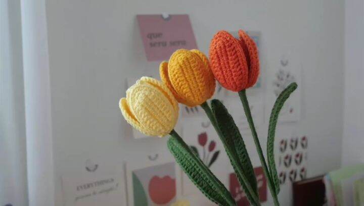 Diy Gói Nguyên Liệu Tập Đan Móc Hoa Tulip Handmade Có Hướng dẫn móc