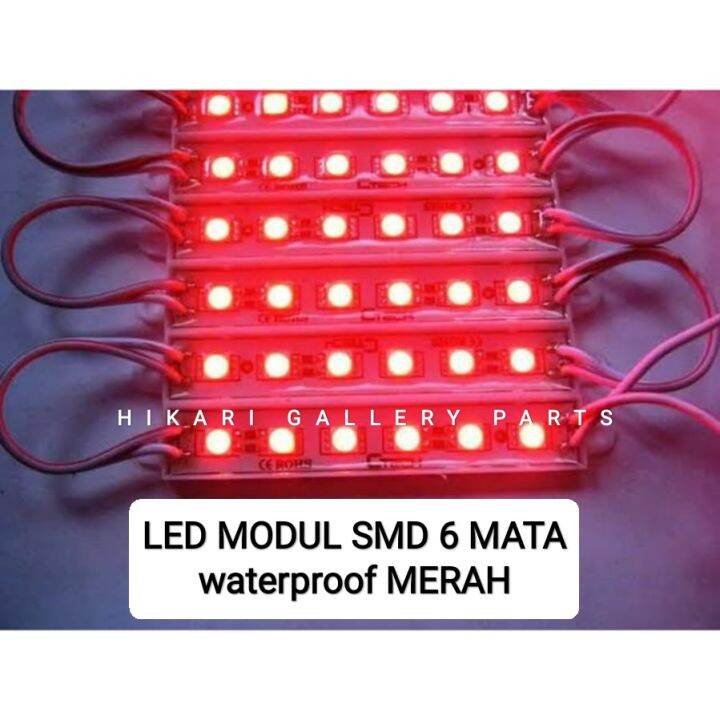 1 Strip LED Modul SMD MERAH 5050 12volt Waterproof 6 Mata LED Warna