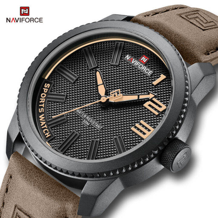 NAVIFORCE Watch For Men Fashion Sport Casual Wristwatch Brown Leather