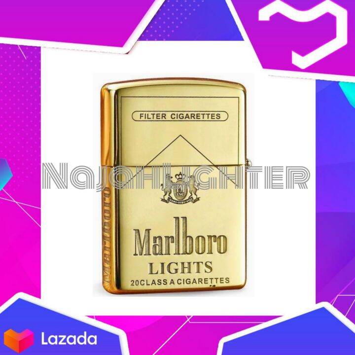 Free Box Korek Api Zippo Original Made In USA Gold Motif Marlboro