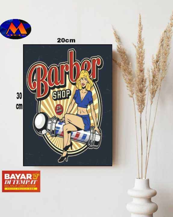 Poster Kayu Barbershop Hiasan Dinding Tema Barbershop Poster Barbershop