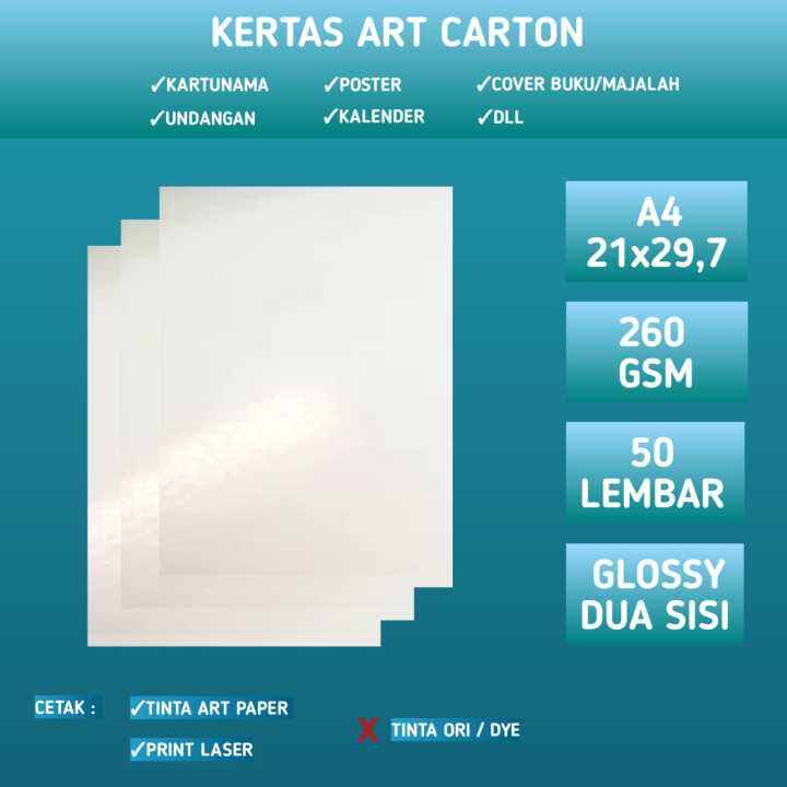 Kertas Art Carton Paper 260 GSM A4 Isi 50 Lembar Art Karton Glossy