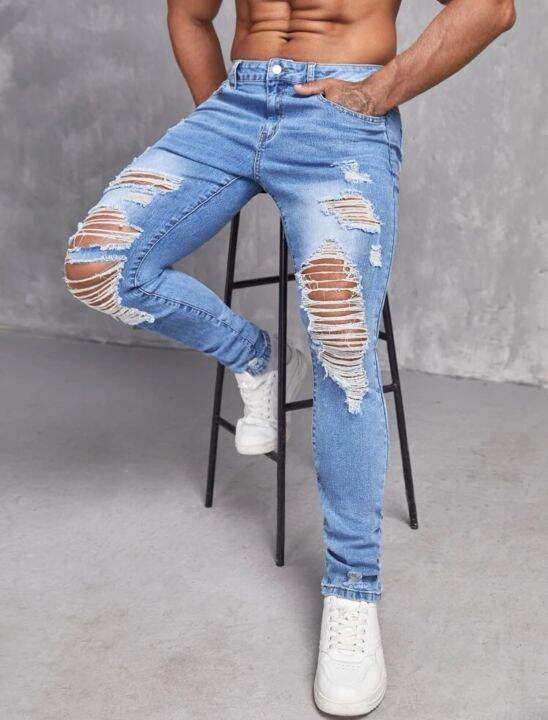 Men Ripped Skinny Jeans Lazada PH