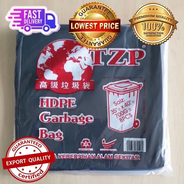 8pcs Large Thick Black Garbage Bag Rubbish Bag Plastik Sampah