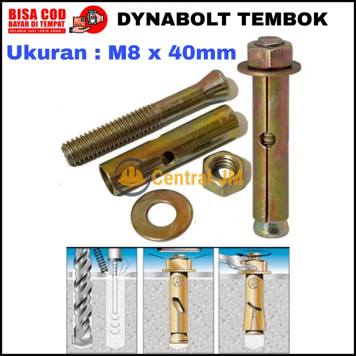 Baut Dynabolt Tembok ISI 20 PCS Ukuran M8 X 40mm Dinabol Dinabolt