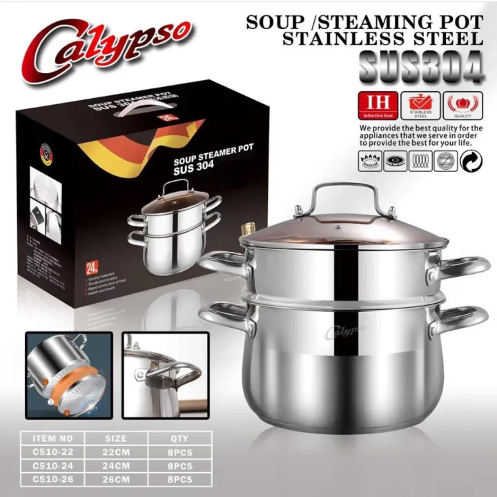 Calypso Soup Steamer Pot SUS304 Stainless Steell Susun 24cm Lazada