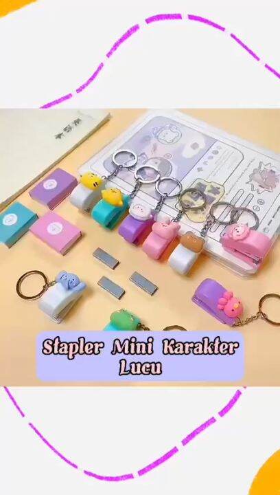 Stapler Mini Karakter Lucu Gantungan Tas Kunci Portable Staples