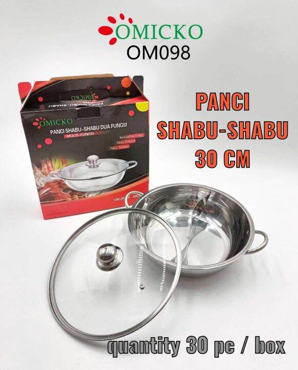 Panci Shabu2 Sekat Tutup Kaca 30cm Stainless Hotpot Steamboat Shabu