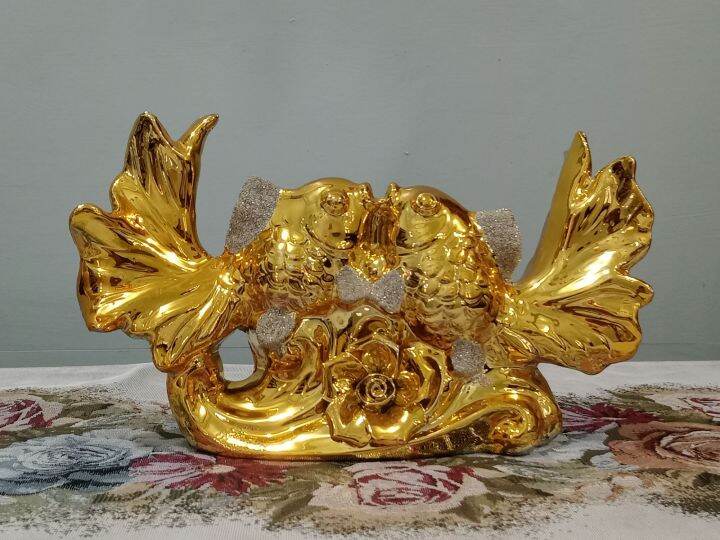 Ikan Mas Koki Keramik Gold Ukuran 23cm X 14cm Keramik Hias Meja