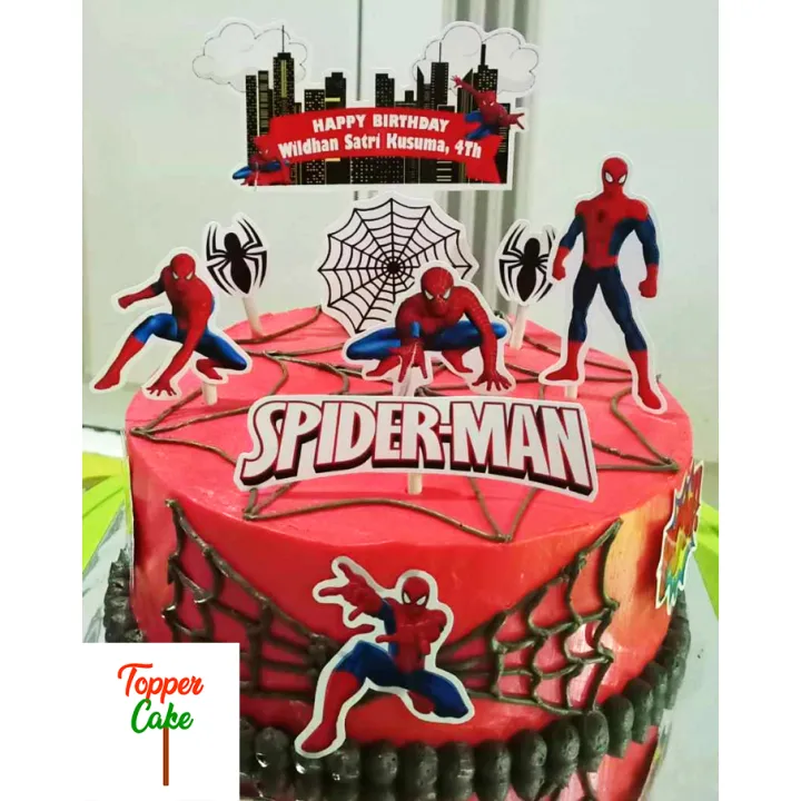 Topper Cake Spiderman Gratis Tambah Nama Usia Dan Foto Hiasan Kue