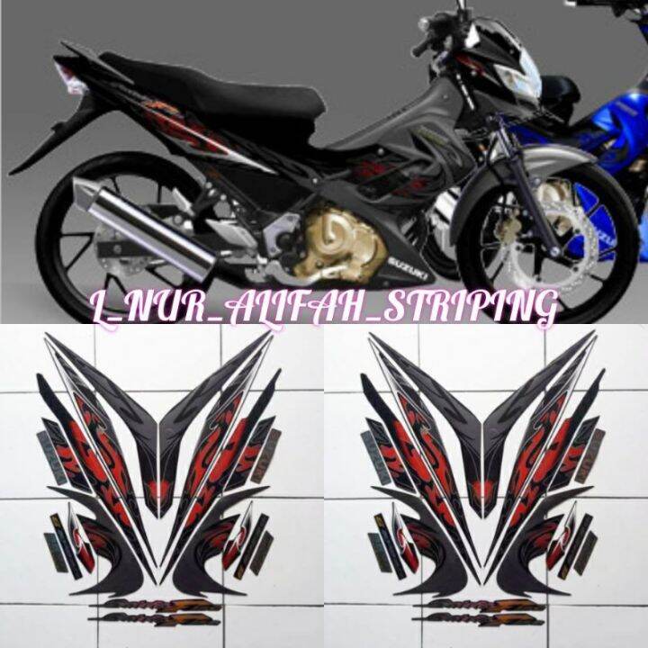 STIKER STRIPING LIS LES POLET BODY MOTOR SUZUKI SATRIA FU 150 HITAM ABU