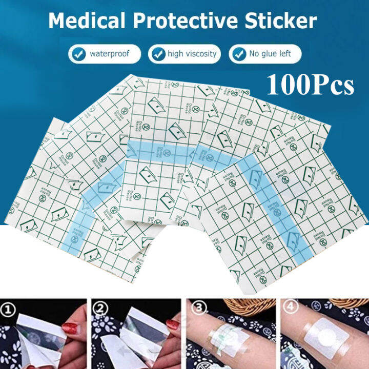 100Pcs Waterproof Transparent Adhesive Wound Dressing Fixer Plaster