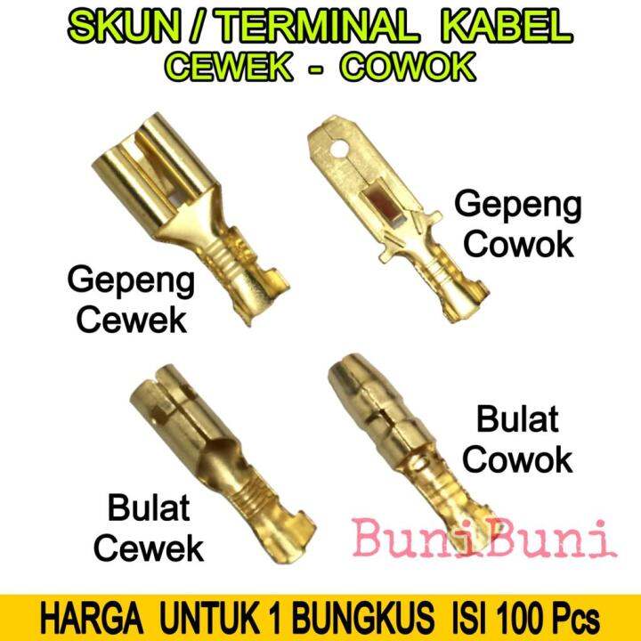 Skun Terminal Kabel Gepeng Bulat Tipe Cewek Female Cowok Male Isi