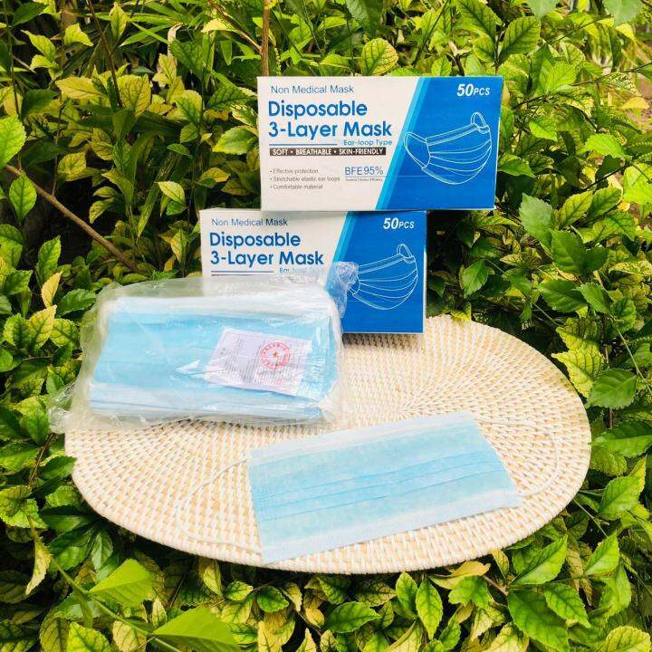 ISI 50PCS BOX RANDOM DISPOSABLE MASKER DEWASA EARLOOP WARNA BIRU 1BOX