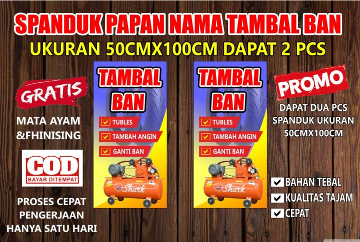 Spanduk Banner Tambal Ban Pom Mini Bengkel Steam Motor Ukuran