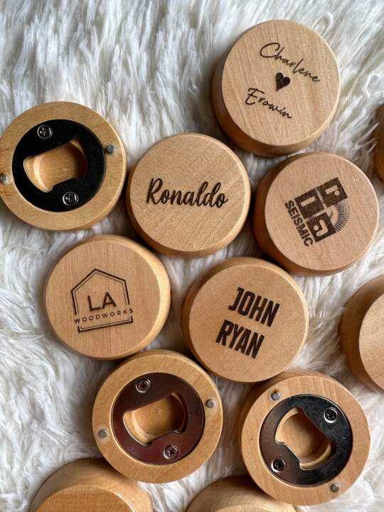 Personalized Wooden Ref Magnet Bottle Opener Laser Engraved