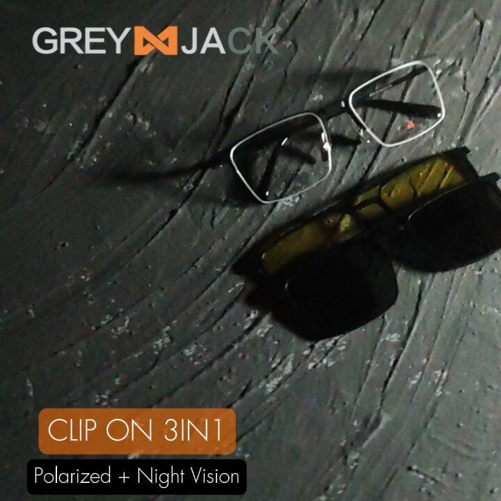 Grey Jack Frame Kacamata Clip On In Polarized Night Drive Titanium