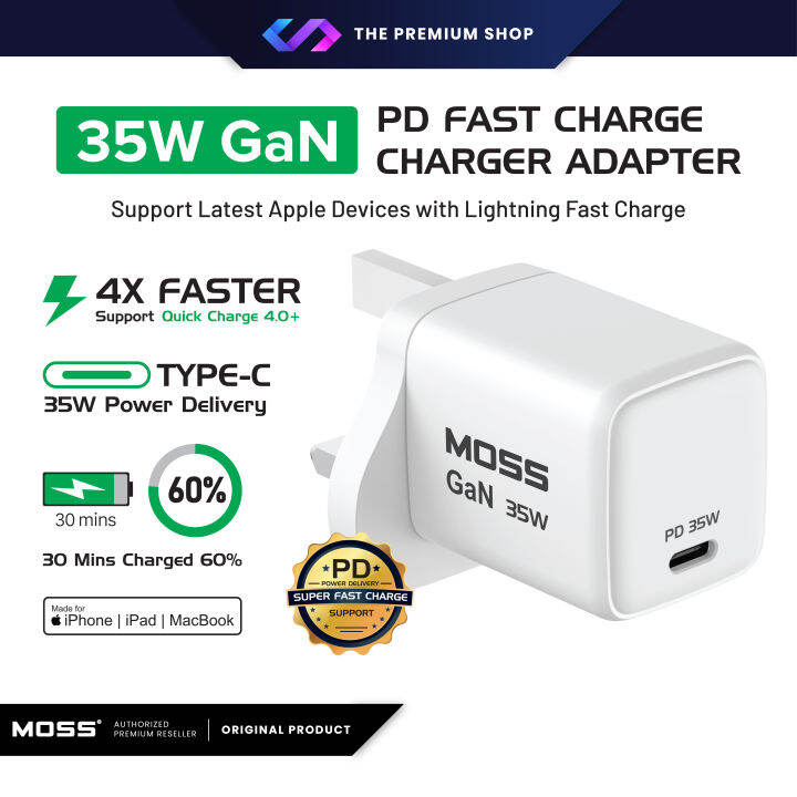 Moss W Pd Gan Lightning Super Fast Charge Qc Usb Type C Wall