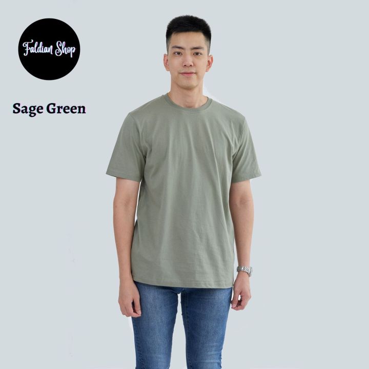 Kaos Polos Pria Oneck Lengan Pendek Bahan Katun Combed 30s Warna Sage