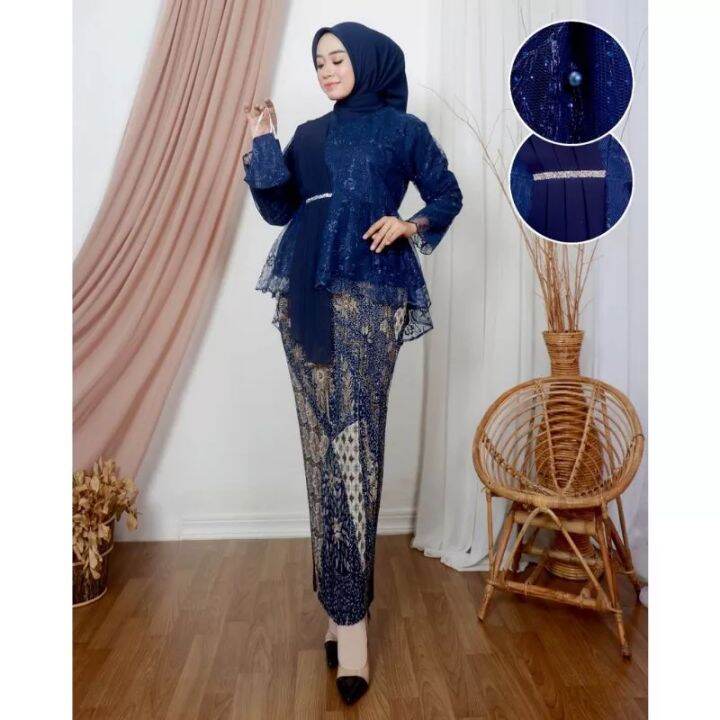 Bisa Cod Setelan Kebaya Tille Selendang Modern Rok Plisket Panjang