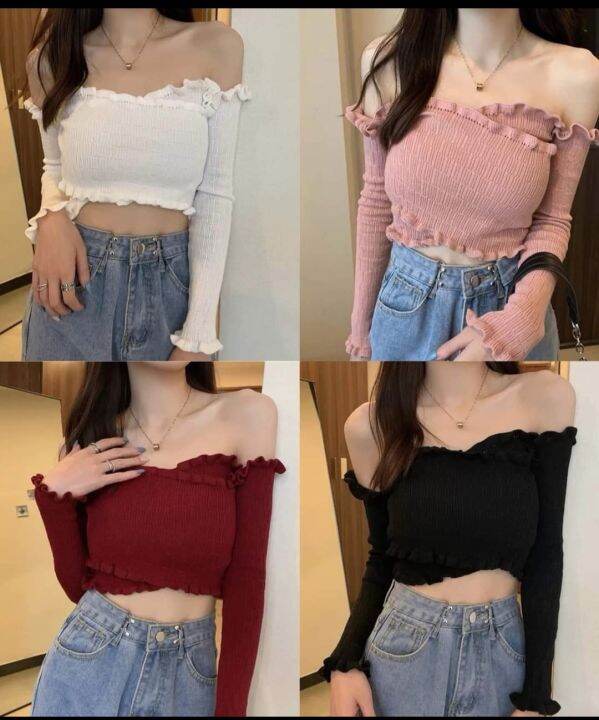 Korean Knitted LONGSLEEVE CROP TOP Lazada PH