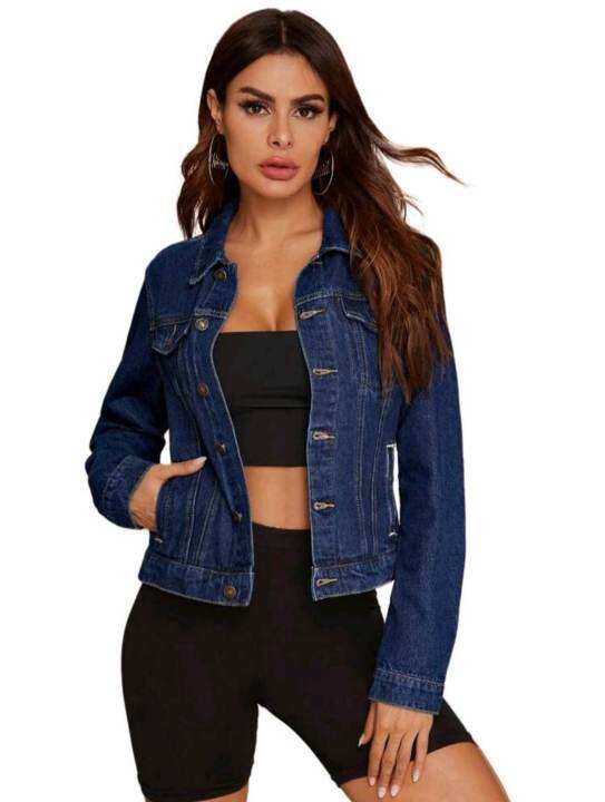 Flap Pocket Button Front Denim Jacket Lazada PH