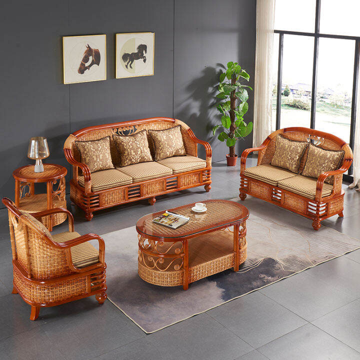 Rattan Couch Three Person Combination Living Room Indonesian Rattan