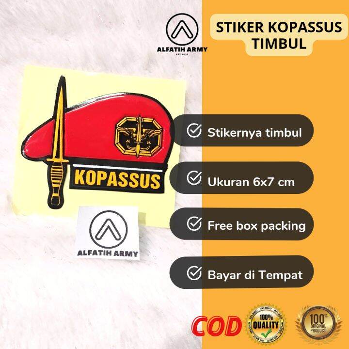 Alfatih Army Stiker Logo Timbul Kopassus Baret Keluarga Besar Komando