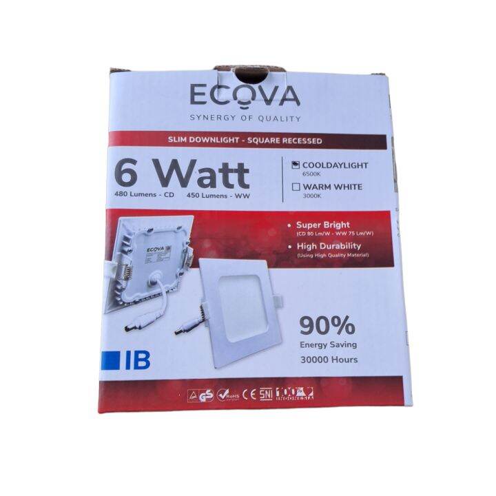 Ecova Slim Downlight Inbow Kotak 6watt Lampu Led Panel Garansi Putih