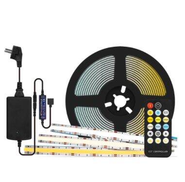 RF 17 Keys Dimmable FCOB CCT LED Light Strip 5M Full Set High Density