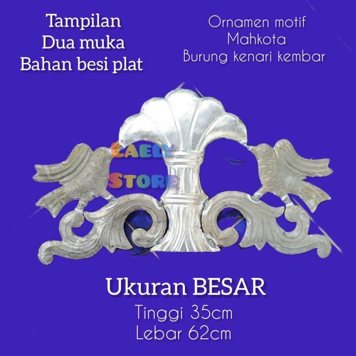 Ukuran Besar Ornamen Motif Mahkota Sepasang Burung Kenari Kembar Ukuran