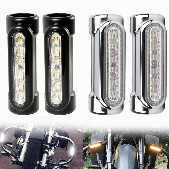 Chrome Motorcycle Highway Bar Switchback Driving Light White Amber LED